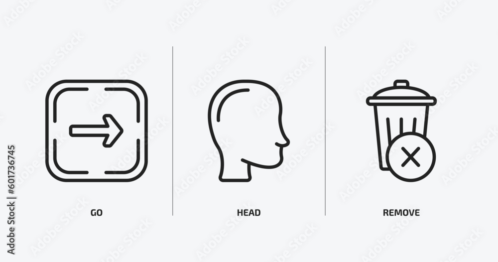 Poster user interface outline icons set. user interface icons such as go, head, remove vector. can be used 