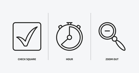 user interface outline icons set. user interface icons such as check square, hour, zoom out vector. can be used web and mobile.