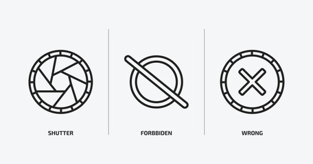 user interface outline icons set. user interface icons such as shutter, forbbiden, wrong vector. can be used web and mobile.