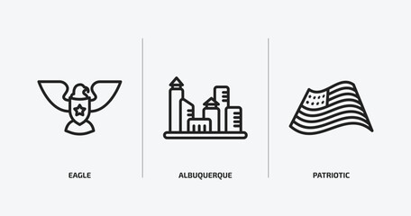 Obraz premium united states of america outline icons set. united states of america icons such as eagle, albuquerque, patriotic vector. can be used web and mobile.