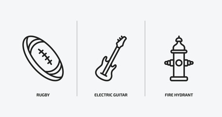 united states of america outline icons set. united states of america icons such as rugby, electric guitar, fire hydrant vector. can be used web and mobile.