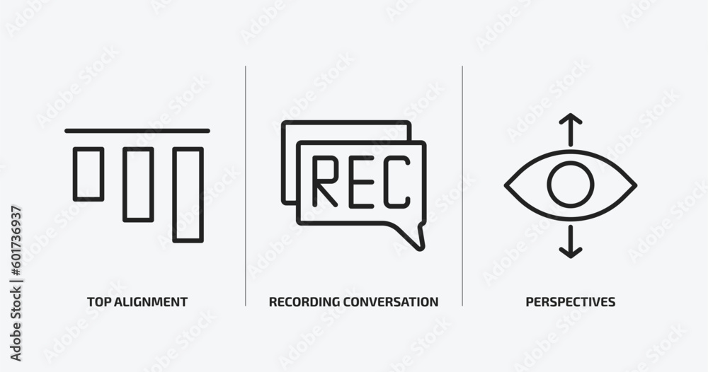 Poster user interface outline icons set. user interface icons such as top alignment, recording conversation