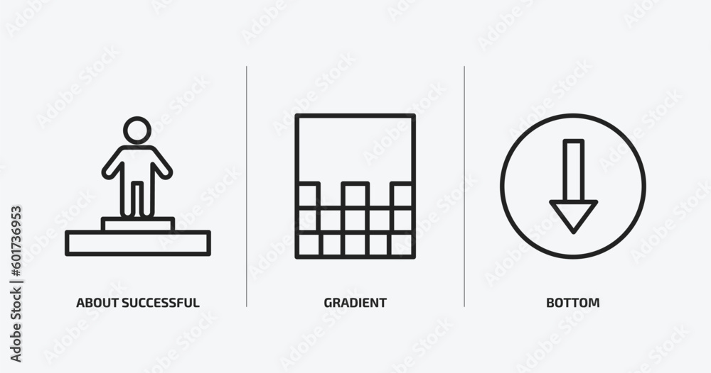 Poster user interface outline icons set. user interface icons such as about successful man, gradient, botto