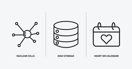 user interface outline icons set. user interface icons such as nuclear cells, disk storage, heart on calendar vector. can be used web and mobile.