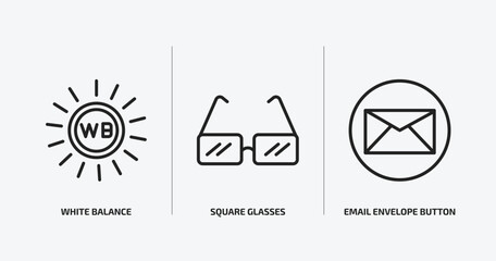 user interface outline icons set. user interface icons such as white balance, square glasses, email envelope button vector. can be used web and mobile.