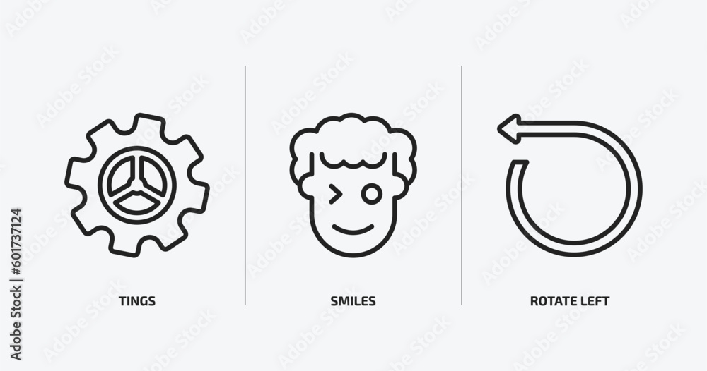 Poster user interface outline icons set. user interface icons such as tings, smiles, rotate left vector. ca