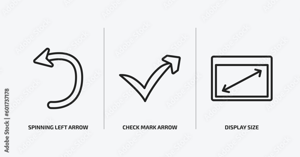 Poster user interface outline icons set. user interface icons such as spinning left arrow, check mark arrow