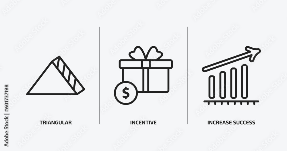 Poster user interface outline icons set. user interface icons such as triangular, incentive, increase succe