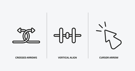 user interface collection. outline icons set. user interface collection. icons such as crossed arrows, vertical align, cursor arrow vector. can be used web and mobile.