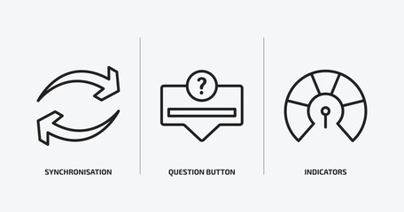 user interface outline icons set. user interface icons such as synchronisation, question button, indicators vector. can be used web and mobile.