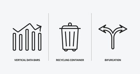 user interface outline icons set. user interface icons such as vertical data bars, recycling container, bifurcation vector. can be used web and mobile.