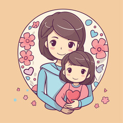 Mothers Day Illustration vector concept Cute Kawaii Style Love childern