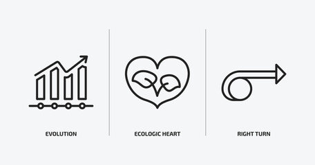 user interface outline icons set. user interface icons such as evolution, ecologic heart, right turn vector. can be used web and mobile.