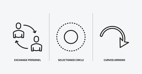user interface outline icons set. user interface icons such as exchange personel, selectioned circle, curved arrows vector. can be used web and mobile. - obrazy, fototapety, plakaty