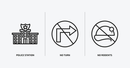 traffic signs outline icons set. traffic signs icons such as police station, no turn, no rodents vector. can be used web and mobile.