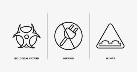 traffic signs outline icons set. traffic signs icons such as biological hazard, no plug, humps vector. can be used web and mobile.