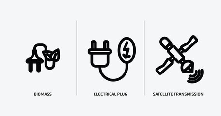 technology outline icons set. technology icons such as biomass, electrical plug, satellite transmission vector. can be used web and mobile.