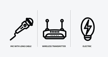 technology collection. outline icons set. technology collection. icons such as mic with long cable, wireless transmitter, electric vector. can be used web and mobile.