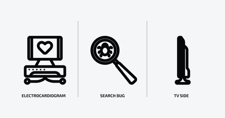 technology outline icons set. technology icons such as electrocardiogram line, search bug, tv side vector. can be used web and mobile.