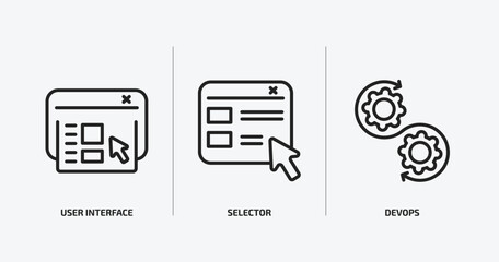 technology outline icons set. technology icons such as user interface, selector, devops vector. can be used web and mobile.