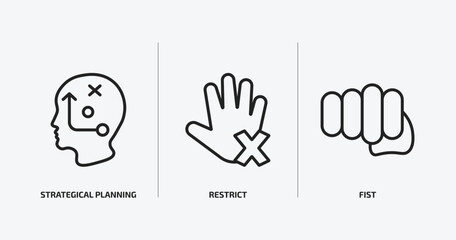 success outline icons set. success icons such as strategical planning, restrict, fist vector. can be used web and mobile.