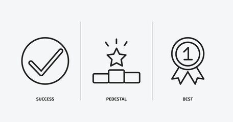 success outline icons set. success icons such as success, pedestal, best vector. can be used web and mobile.