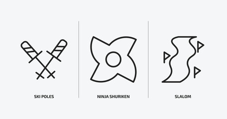 sports outline icons set. sports icons such as ski poles, ninja shuriken, slalom vector. can be used web and mobile.