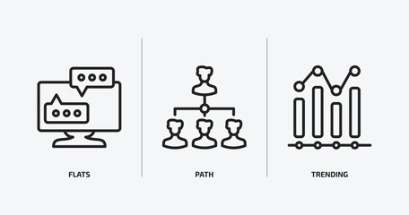 social media marketing outline icons set. social media marketing icons such as flats, path, trending vector. can be used web and mobile.