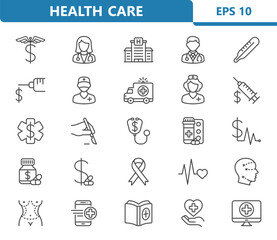 Healthcare Icons. Health Care, Hospital, Medical Vector Icon Set