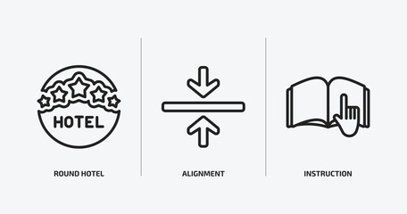 signs outline icons set. signs icons such as round hotel, alignment, instruction vector. can be used web and mobile.