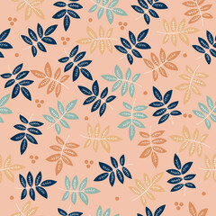 Vector seamless half-drop pattern, with leaves vector