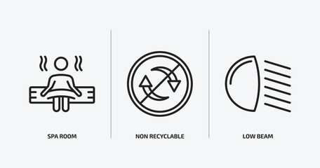 shapes outline icons set. shapes icons such as spa room, non recyclable, low beam vector. can be used web and mobile.