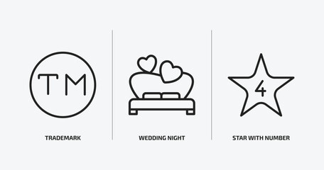 shapes outline icons set. shapes icons such as trademark, wedding night, star with number four vector. can be used web and mobile.