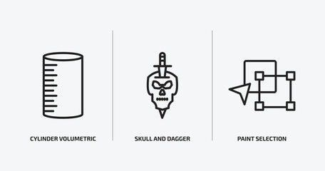 shapes outline icons set. shapes icons such as cylinder volumetric, skull and dagger, paint selection vector. can be used web and mobile.