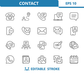 Contact Icons. Social Media, Communication, Contact Us Vector Icon Set