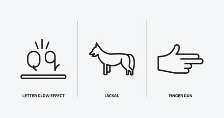 shapes outline icons set. shapes icons such as letter glow effect, jackal, finger gun vector. can be used web and mobile.