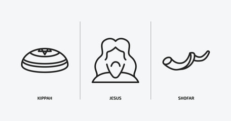 religion outline icons set. religion icons such as kippah, jesus, shofar vector. can be used web and mobile. - obrazy, fototapety, plakaty