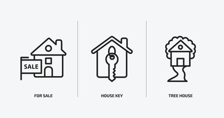 real estate outline icons set. real estate icons such as for sale, house key, tree house vector. can be used web and mobile.