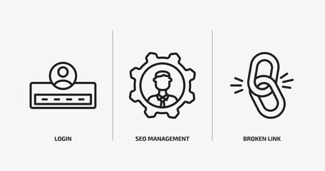 programming outline icons set. programming icons such as login, seo management, broken link vector. can be used web and mobile.