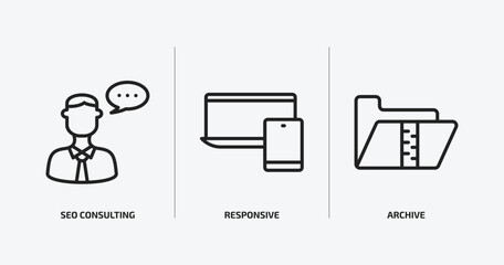programming outline icons set. programming icons such as seo consulting, responsive, archive vector. can be used web and mobile.
