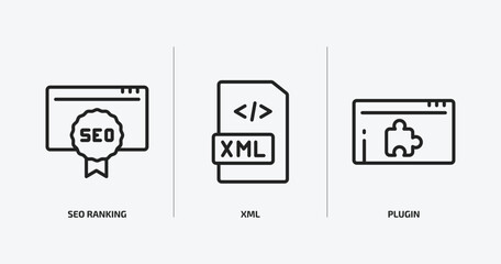 programming outline icons set. programming icons such as seo ranking, xml, plugin vector. can be used web and mobile.