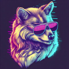 synthwave wolf with glasses pencil drawing Generative AI