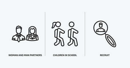 people outline icons set. people icons such as woman and man partners, children in school, recruit vector. can be used web and mobile.