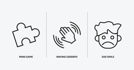 people outline icons set. people icons such as mind game, waving goodbye, sad smile vector. can be used web and mobile.