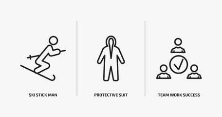 people outline icons set. people icons such as ski stick man, protective suit, team work success vector. can be used web and mobile.