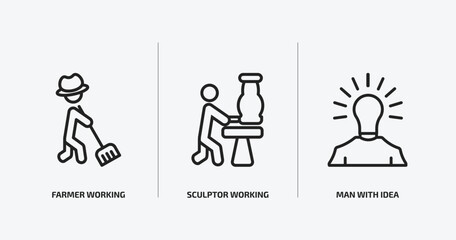 people outline icons set. people icons such as farmer working, sculptor working, man with idea vector. can be used web and mobile.