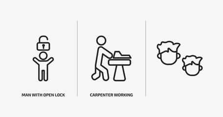 people outline icons set. people icons such as man with open lock, carpenter working, vector. can be used web and mobile.