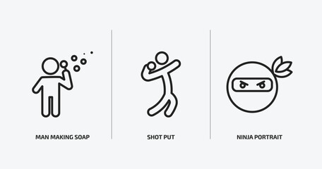 people outline icons set. people icons such as man making soap bubbles, shot put, ninja portrait vector. can be used web and mobile. © Farahim