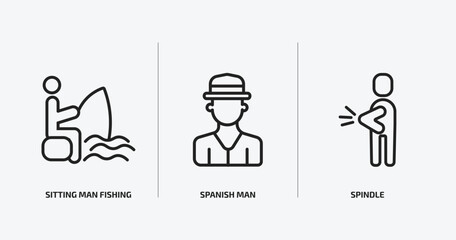 people outline icons set. people icons such as sitting man fishing, spanish man, spindle vector. can be used web and mobile.