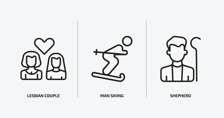 people outline icons set. people icons such as lesbian couple, man skiing, shepherd vector. can be used web and mobile.